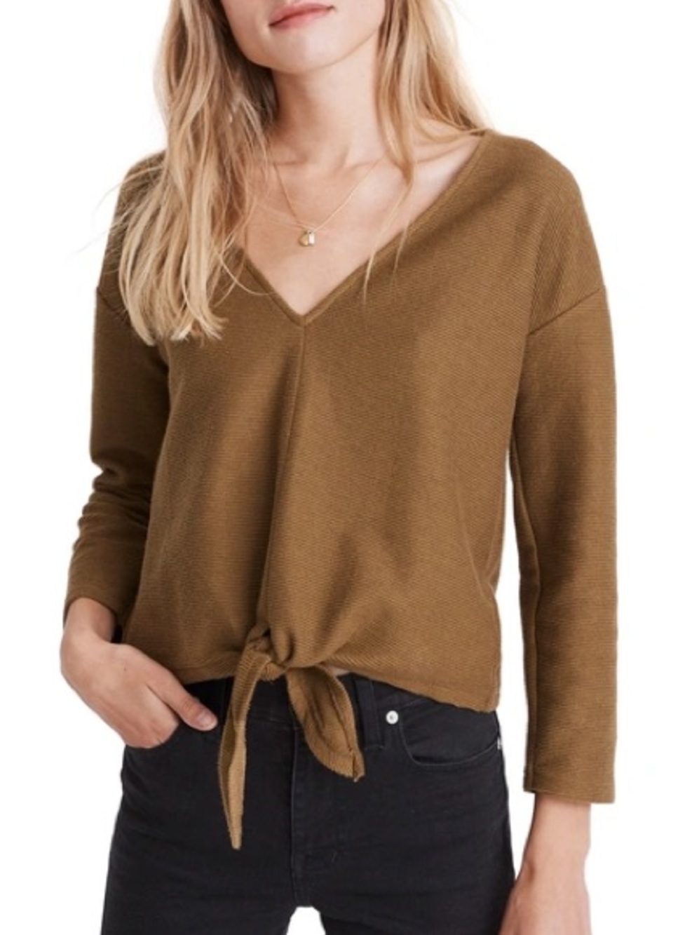Texture & Thread Tie-Front Top Asparagus Small